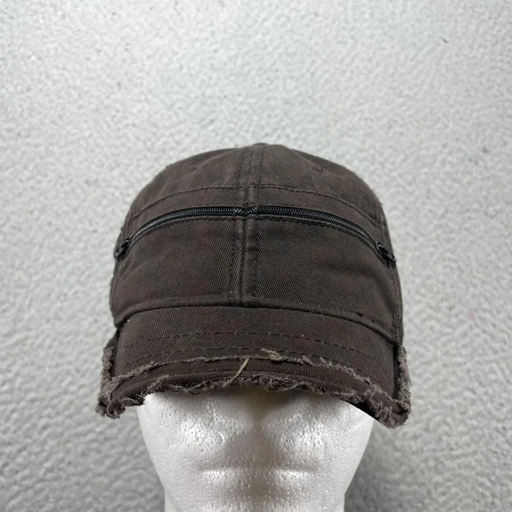 Roxy Hat Cap Strap Back Womens Adjustable Brown Twill Army Logo Zip Pocket